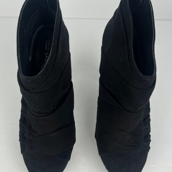 Call It Spring Ankle Bootie Size 6 Black Faux Suede Cone High Heel 4.3in Almond - Picture 5 of 6